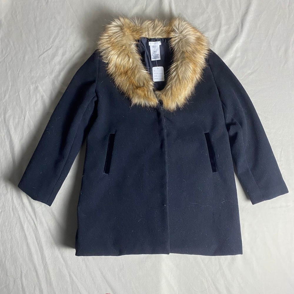 Max Studio Kids Black Faux Fur Collar Wool Blend Coat Girls Size M 7-8 NEW